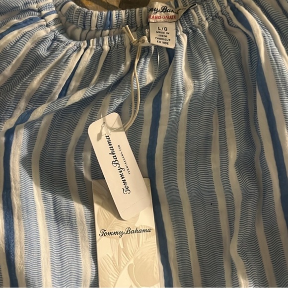 NWT,TOMMY BAHAMA, Vill Solstice Stripe Off The Shoulder Cotton Dress Blue Vault - Picture 10 of 14